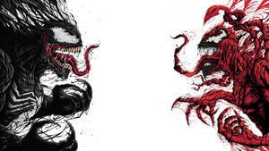 Venom 和 Carnage 以漫畫風格在白色背景前對峙。 — 猛毒 GIF 壁紙