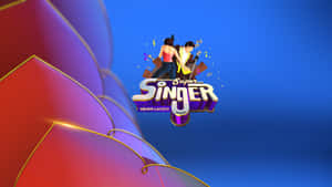 Super Singer Grand Launch 標誌，帶有動畫歌手和彩色抽象形狀。 — 1600x900 壁紙