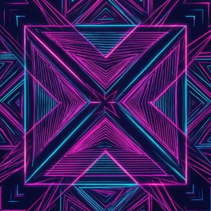 螢光粉紅和青色幾何圖案在深色背景上發光。