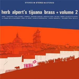 Herb Alpert's Tijuana Brass Volume 2 的復古專輯封面，採用橙色和藍色配色方案。 — 阿爾卡特 壁紙