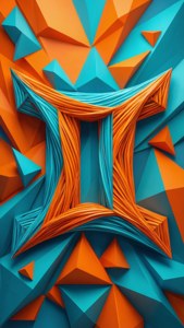 以橙色和藍綠色幾何形狀呈現的抽象3D渲染星座符號。