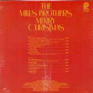 紅色黑膠唱片背面封套，金色文字列出 The Mills Brothers 的聖誕歌曲。 — 聖誕頌歌 壁紙