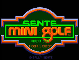 Sente Mini Golf 街機遊戲標題畫面，附有投幣指示。 — 高爾夫球場 壁紙