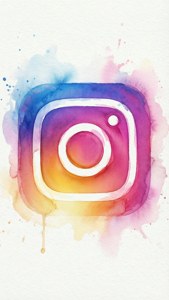 Instagram標誌以水彩繪製，在紋理紙上呈現色彩繽紛的飛濺和滴落效果。