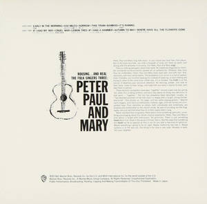 Peter Paul and Mary 的《Rousing... And Real》專輯封面，帶有吉他插圖和歌曲列表。 — 音樂 壁紙