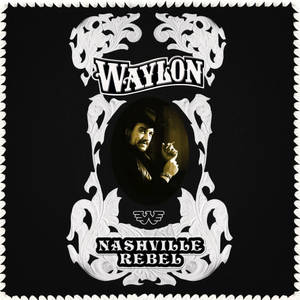 Waylon Jennings 戴著牛仔帽，手持香煙，由裝飾性白色捲曲花紋框住。 — 專輯封面 壁紙