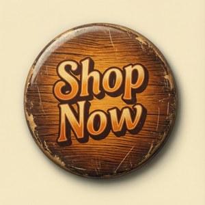 復古木製按鈕，帶有橙色「Shop Now」文字。 — Pixel Watch 5 壁紙