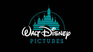 Walt Disney Pictures 標誌，黑色背景上帶有青綠色城堡剪影和白色字體。 — 迪士尼桌布 壁紙