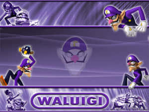 Waluigi 和他的手下以動態姿勢，他的名字突出顯示。 — 可愛的動漫角色 壁紙