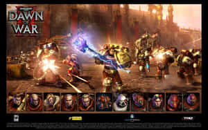 Warhammer 40k 星際戰士在烈火熊熊的城市戰場上戰鬥。 — 16:10 壁紙