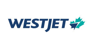 WestJet 航空公司標誌，藍色文字和青綠色楓葉在白色背景上。 — 標誌 壁紙
