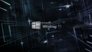 Windows 10 標誌在未來主義的數位環境中，帶有二進制代碼和發光線條。 — 深色窗戶 壁紙