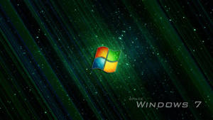 綠色星空背景上的 Windows 7 標誌和光線條紋。 — 深色窗戶 壁紙