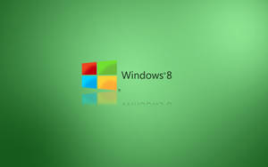 Windows 8 標誌，帶有彩色方塊和反射，背景為綠色漸變。 — 鼠尾草綠桌面 壁紙