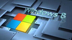 金屬面板上的 Windows 8 標誌帶有彩色方塊 — Windows 11 4K 壁紙
