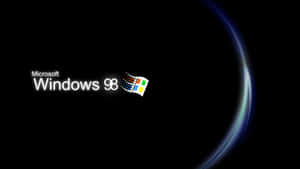 Windows 98 標誌在黑色背景上帶有色彩繽紛的光跡 — Windows 98 壁紙