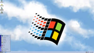 Windows XP 標誌，帶有桌面圖示和開始功能表，背景為藍天。 — Windows 95 動態圖 壁紙