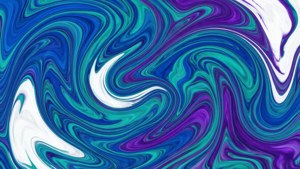 藍色、藍綠色、紫色和白色的動態漩渦，抽象數位藝術。 — Windows 壁紙