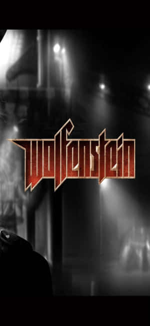 在黑暗煙霧彌漫的舞台上，紅色 Wolfenstein 遊戲標誌伴隨著聚光燈。 — Pixel 10 Pro XL 壁紙