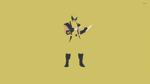 Wolverine 以黑色和黃色手持爪子和劍，背景為芥末色。 — 金鋼狼 壁紙