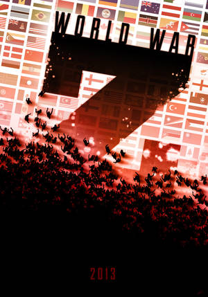 在 World War Z 電影海報中，殭屍群蜂擁在世界旗幟上。 — 世界大戰Z 壁紙