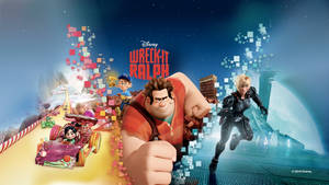 Wreck-It Ralph 和 Fix-It Felix Jr. 在一個帶有像素效果的彩色街機遊戲場景中。 — 布魯斯威利 壁紙
