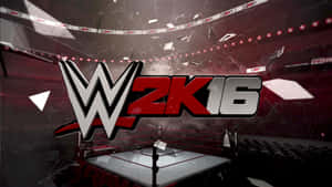 在一個破損的競技場中，帶有摔角擂台和漂浮碎片的WWE 2K16遊戲標誌。 — 漫威標誌 壁紙