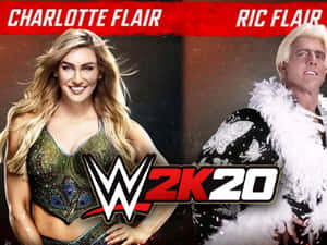 WWE 2K20 封面藝術， Charlotte Flair 和 Ric Flair 自信地擺姿勢。 — 小丑 2019 壁紙