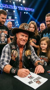 WWE摔角手Triple H在現場活動中為兒童和粉絲簽名。
