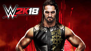 WWE摔角手 Seth Rollins 穿著黑色和金色皮背心，在紅色背景上。 — 電玩遊戲 GIF 壁紙