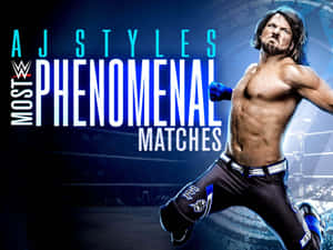 WWE摔角手AJ Styles在擂台內擺出戰鬥姿勢，並附有宣傳文字。 — 摔角 壁紙