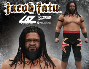 WWE摔角手Jacob Fatu的3D渲染，帶有刺青和火焰短褲。 — 摔角 壁紙