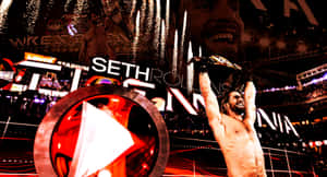 摔角手Seth Rollins在Levi's Stadium手持冠軍腰帶慶祝勝利。 — 摔角 壁紙