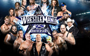 WWE WrestleMania 25週年紀念，標誌性摔角手在舞台上亮相。 — WWE GIF 壁紙
