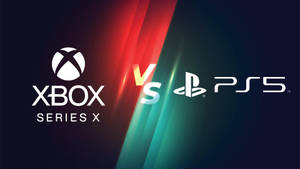 Xbox Series X 對比 PS5 遊戲主機標誌，帶有紅色和藍綠色燈光效果。 — PS5 動態圖片 壁紙