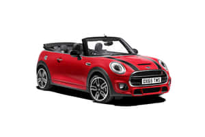 白色背景上帶有黑色條紋和銀色輪圈的紅色MINI Cooper敞篷車。 — Surface Pro 壁紙