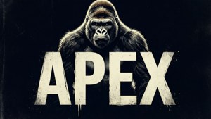 一隻眼神銳利的大猩猩在深色背景上，位於 'APEX' 字樣後方。