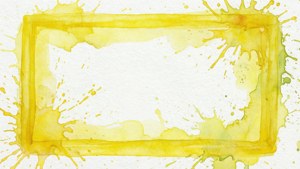 黃色水彩潑濺在紋理紙上形成矩形框架。