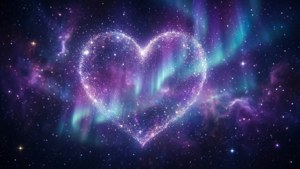 在充滿活力的星系中，由恆星和宇宙塵埃形成的明亮愛心。
