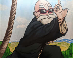 動漫角色戴著紅色太陽眼鏡和白色鬍鬚，在戶外做出和平手勢。 — 烏龜 壁紙