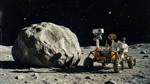探測車在星空下探索小行星表面