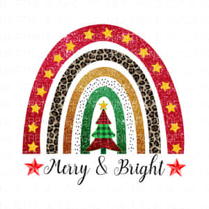 節日彩虹配聖誕樹及 'Merry & Bright' 文字。 — iPad Air 11 壁紙