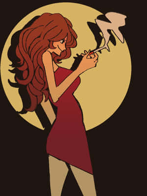 紅髮女性在發光黃色圓圈前抽煙。 — 抽菸 壁紙
