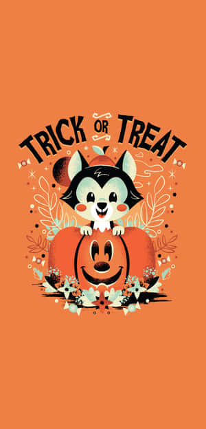 可愛狐狸從微笑南瓜中探頭，帶有'Trick or Treat'文字。 — 慶祝 壁紙