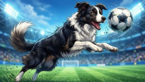 邊境牧羊犬在球場追逐足球
