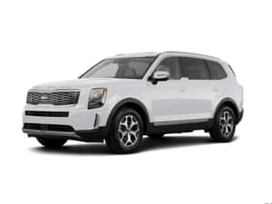 白色Kia Telluride SUV在攝影棚燈光下，設計時尚，配備合金輪圈。 — 起亞 壁紙