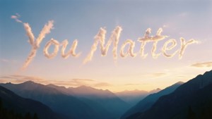 日落時分山脈上空形似「You Matter」字樣的雲朵。