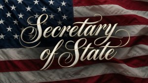 美國國旗背景上的金色草書Secretary of State文字