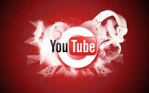 紅色背景上帶有耳機和白色噴濺的 YouTube 標誌 — YouTube 標誌 壁紙