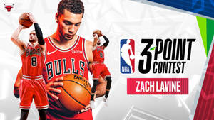 Zach Lavine 身穿公牛隊球衣手持籃球，為NBA三分球大賽宣傳。 — 酷籃球 壁紙